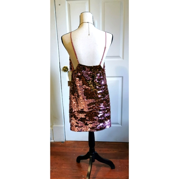 For Love And Lemons Sparkler Sequin Mini Dress, sz M, Pink & Gold - Picture 5 of 7
